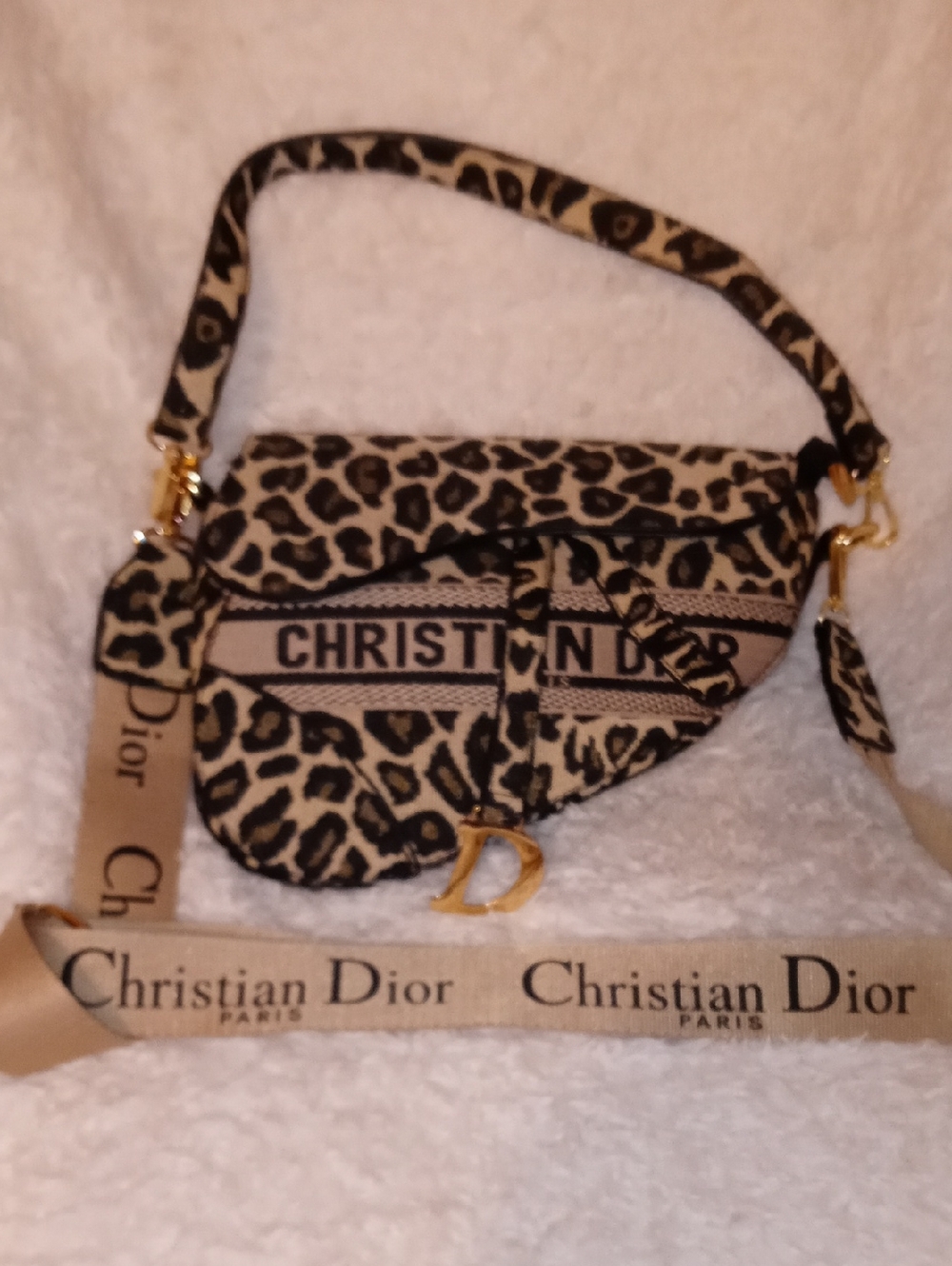 Dior Leopard-Print Saddle Crossbody Bag in Beige and Black